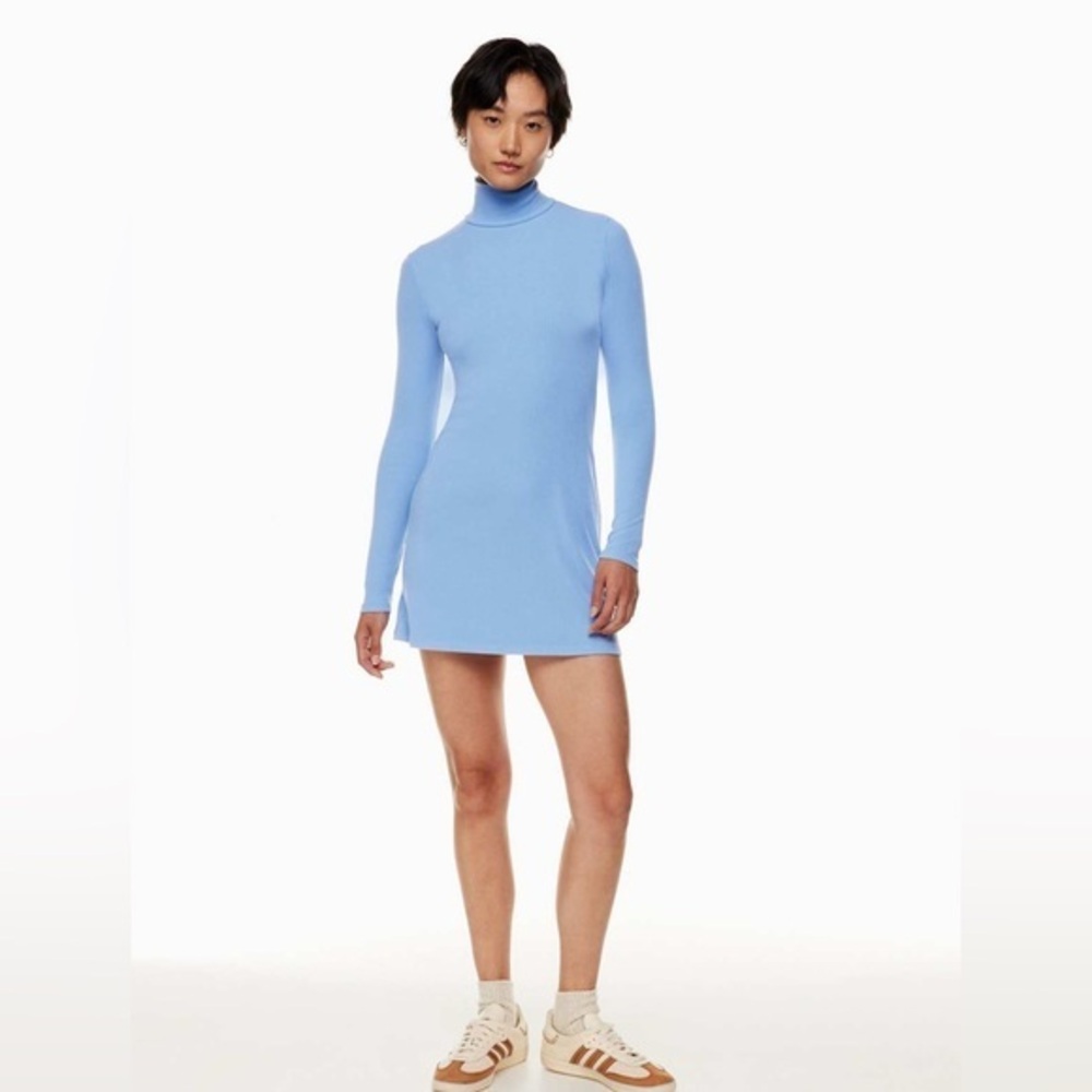 Aritzia Wilfred Free Ringo Mock Neck Long Sleeve Ribbed Mini Dress Blue Small